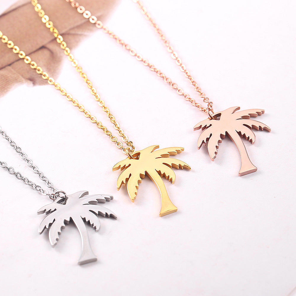 Gold-Plated Coconut Tree Necklace for Men and Women