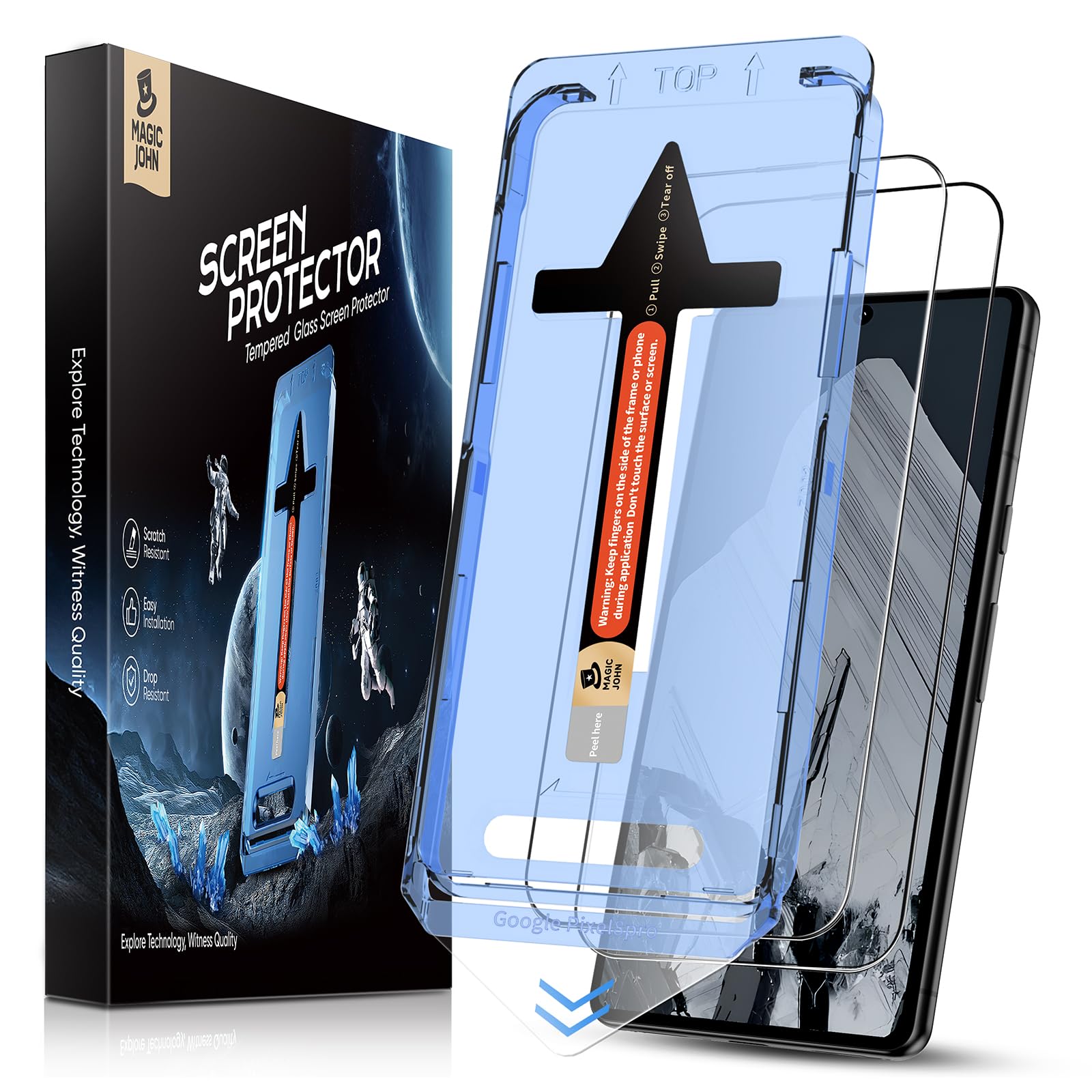 MAGIC JOHN 2 Pack for Google Pixel 8 Pro Tempered Glass Screen Protector Auto Dust-Elimination Bubble Free HD Clear Easy Installation