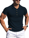 LOGEEYAR Mens Muscle Polo Shirts Short Sleeve Slim Fit Shirts Casual Ribbed Stylish Tees Navy