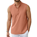 hawalili Sleeveless Beach Shirts for Men Summer Casual Tank Top Button Down Henley T-Shirts Coral