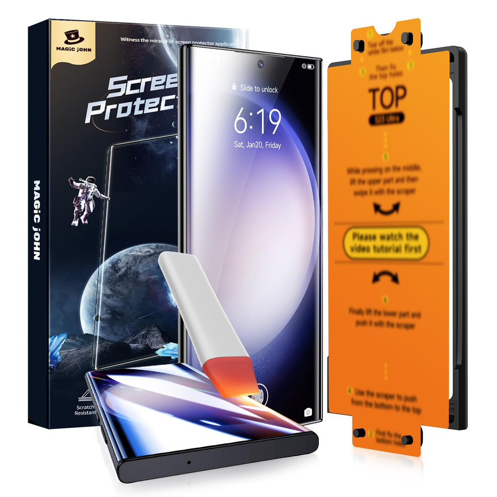 MAGIC JOHN 2 Pack for Samsung Galaxy S23 Ultra Screen Protector 6.8 inch [With Thermal Pen] TPU Film Touch Sensitive [Fingerprint ID Compatible] 3D Curved Full Coverage Scratch Proof Easy