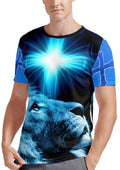 Chirstian Shirts for Men and Women My God Lion King Shirt Printed Chirstian Cross Crew Neck Short Sleeve T Shirts Blue
