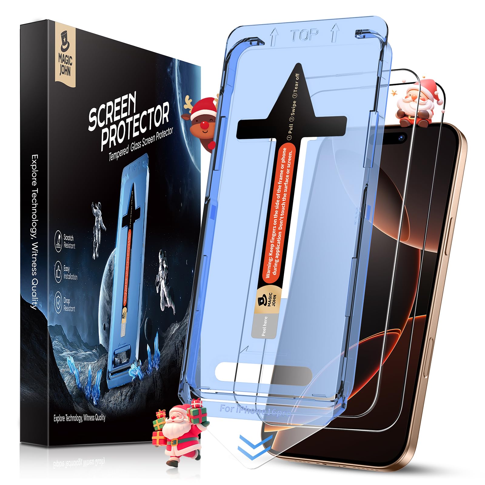 MAGIC JOHN 2 Pack for iPhone 16 6.1 inch Tempered Glass Screen Protector (Not Pro), Auto Dust-Elimination, Bubble Free, Easy Installation, HD Clear